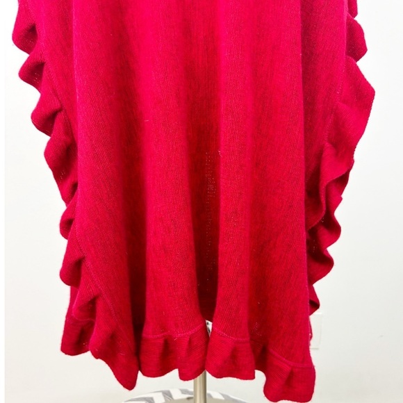 Charter Club Red Ruffled Short Sleeves Open Front Sweater Cape Cardigan One Size - Picture 9 of 12